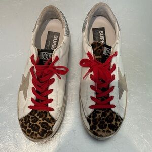 Golden Goose cheetah calf skin and glitter sneaker. Size 9.